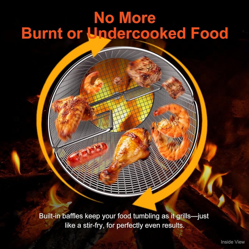 JOYJULY Rotatable Rolling Grill Baskets, 304 Stainless Steel, Even Cooking Nesting Grilling Net, BBQ Accessories Tools for Vegetables Shrimp, Outdoor Camping, Gifts for Birthday/Men/Dad/Husband - Image 4